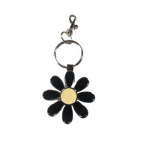 Flower Power Keychain Purse Clip Black Cream Silver Tone 1960's Design